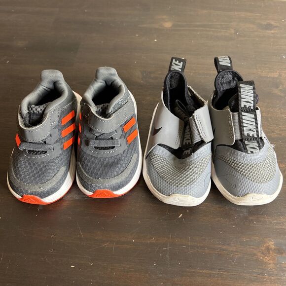 Nike Flex Toddler 4C Lot of 2 Adidas 4K Shoes Baby Sneakers Gray AT4665-001 - Picture 2 of 16